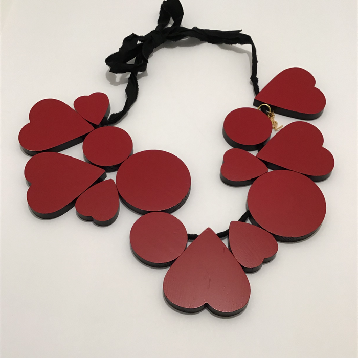 YSL Red Wood Heart Necklace