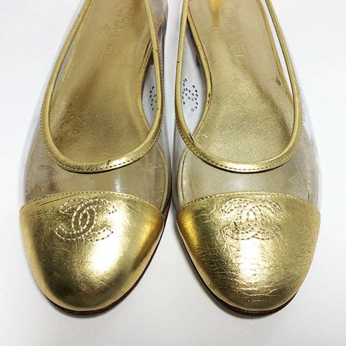 Chanel Vintage Lucite and Gold Ballet Flats Sz 37.5 (7.5)