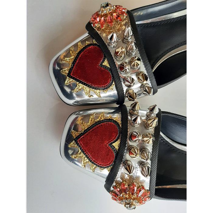 Dolce & Gabbana Silver Shoe with Heart and Embellishments Sz 37.5 (7.5)