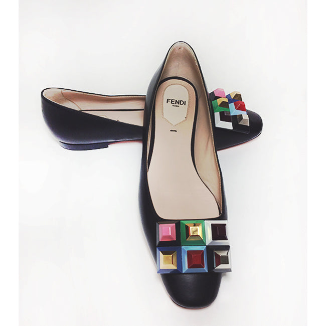 Fendi Black Rainbow Skimmer Flats Sz 36.5 (6.5)