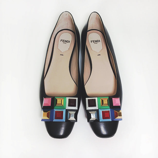 Fendi Black Rainbow Skimmer Flats Sz 36.5 (6.5)