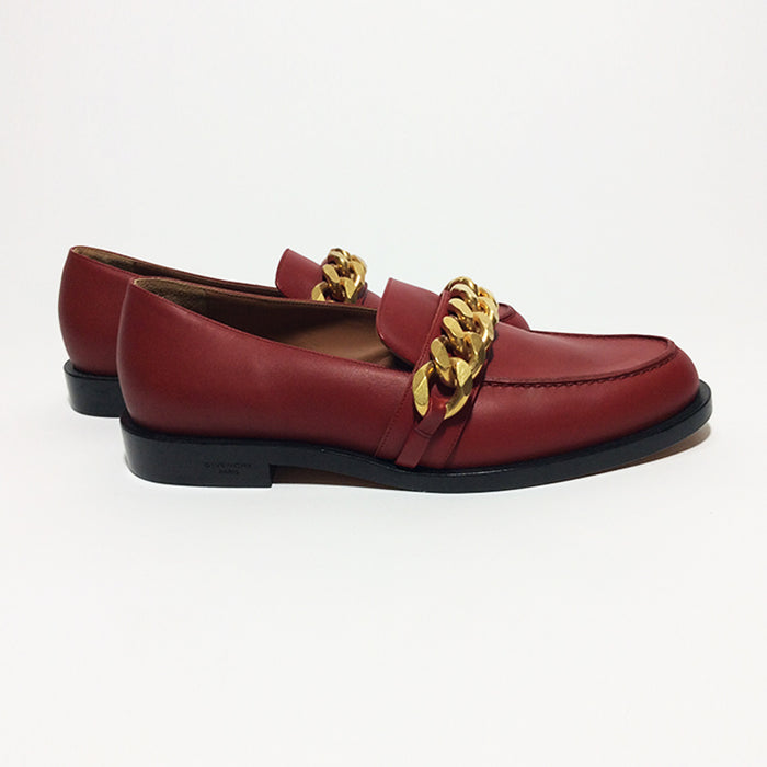Givenchy Red Leather Loafers with Gold Chain Sz 37.5 (7.5)