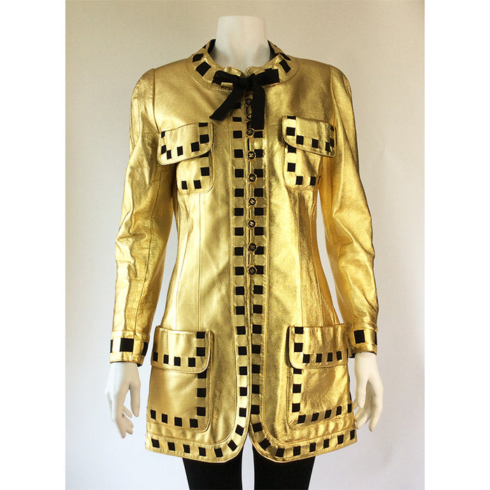Chanel Vintage Gold Leather Jacket Size 38 (6)