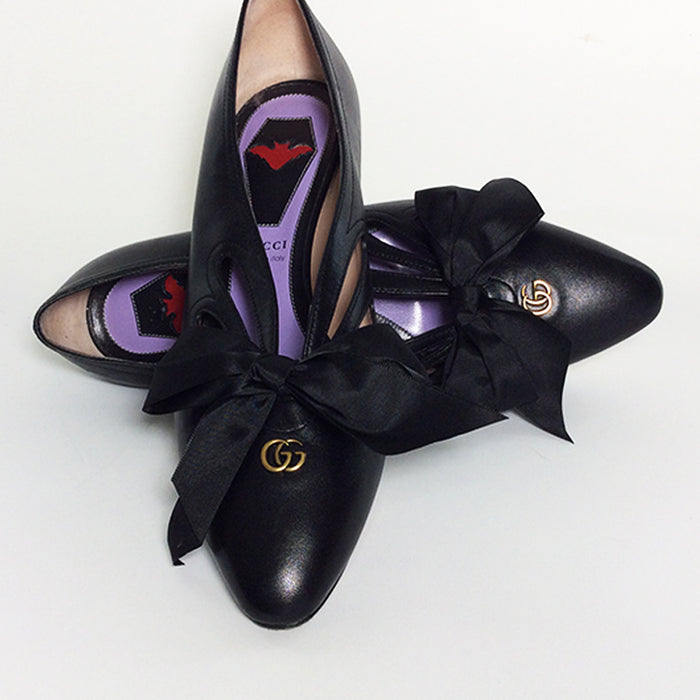 Gucci Black Leather Pump with Cut-out and ribbon Bow Sz 37.5 (7.5)