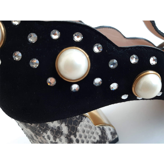 Gucci Ofelia Black Pearly Studded Mid-Pumps Sz 37 (7)