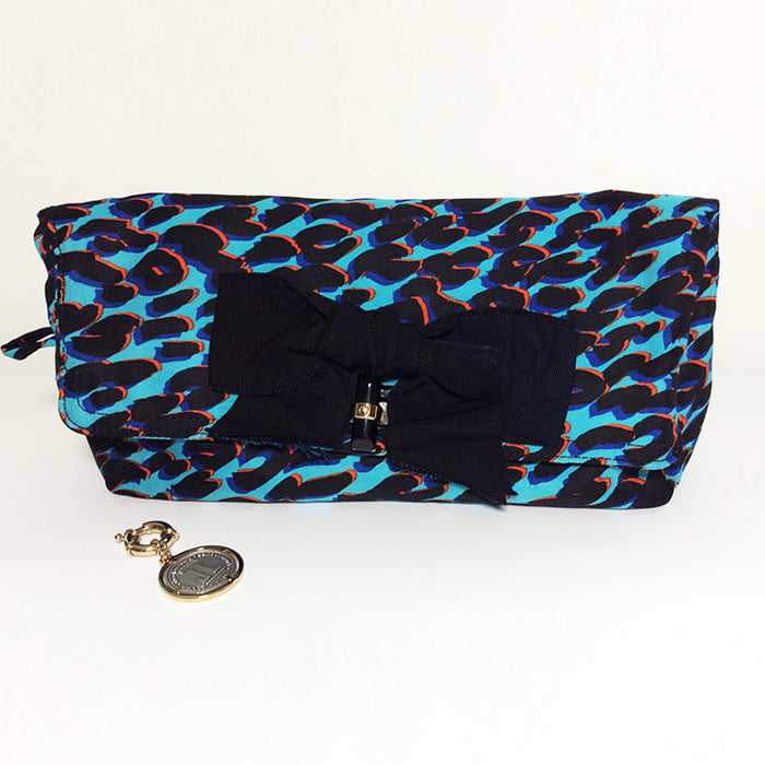 Lanvin Turquoise and Orange Print Silk Clutch
