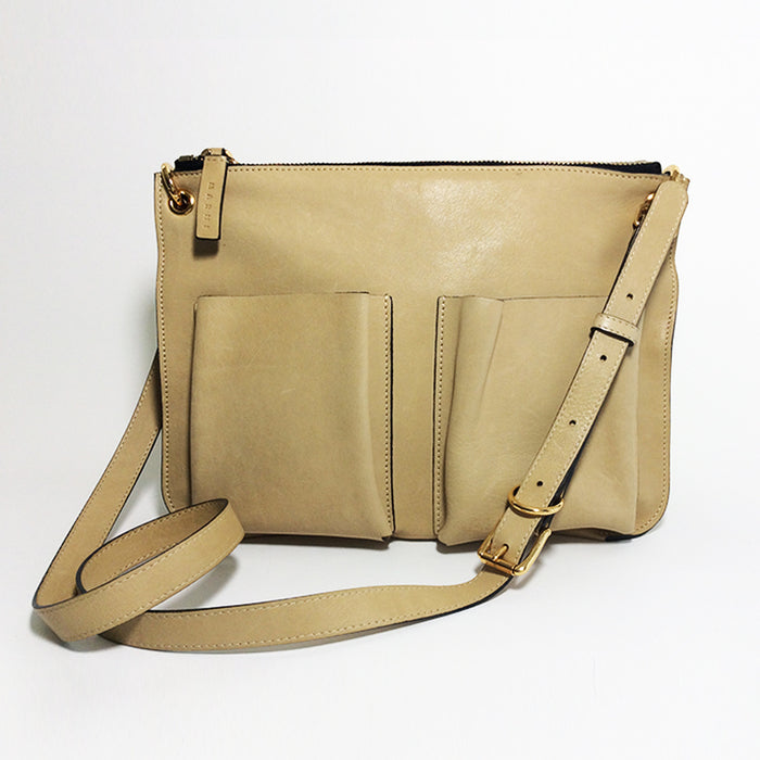 Marni Bandolier Beige Leather Crossbody Bag