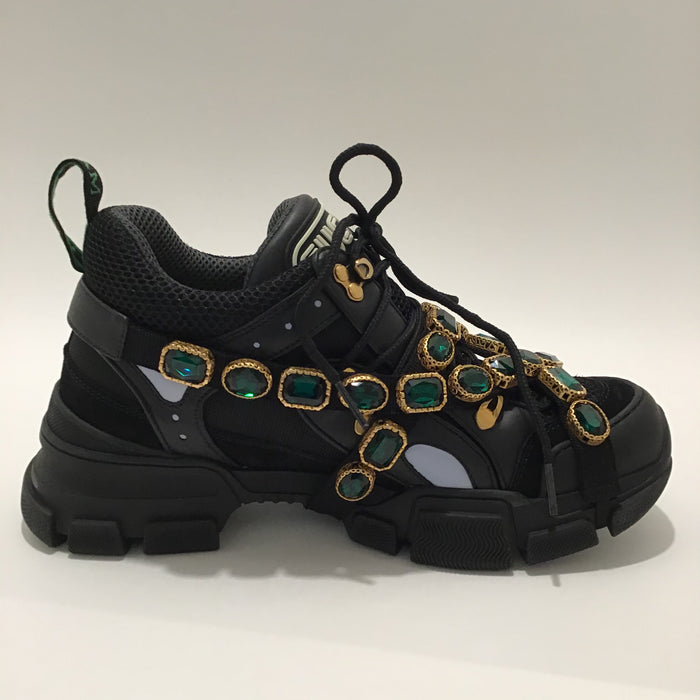 Gucci Black Flashtrek Embellished Sneakers Sz 9