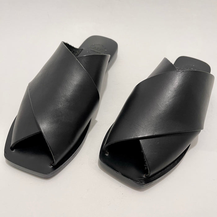 ATP Atelier Black Leather Criss-Cross Slides, Sz 36, US6