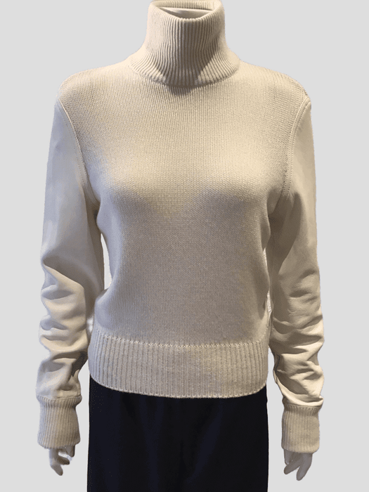 Givenchy Cream Sweater w/Leather Sleeves Sz XS
