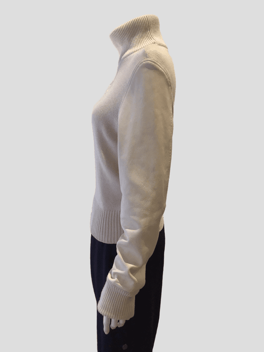 Givenchy Cream Sweater w/Leather Sleeves Sz XS