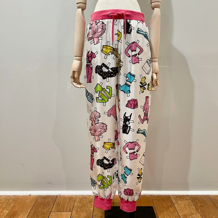 Moschino Silk Printed Paperdoll Joggers, Sz 6