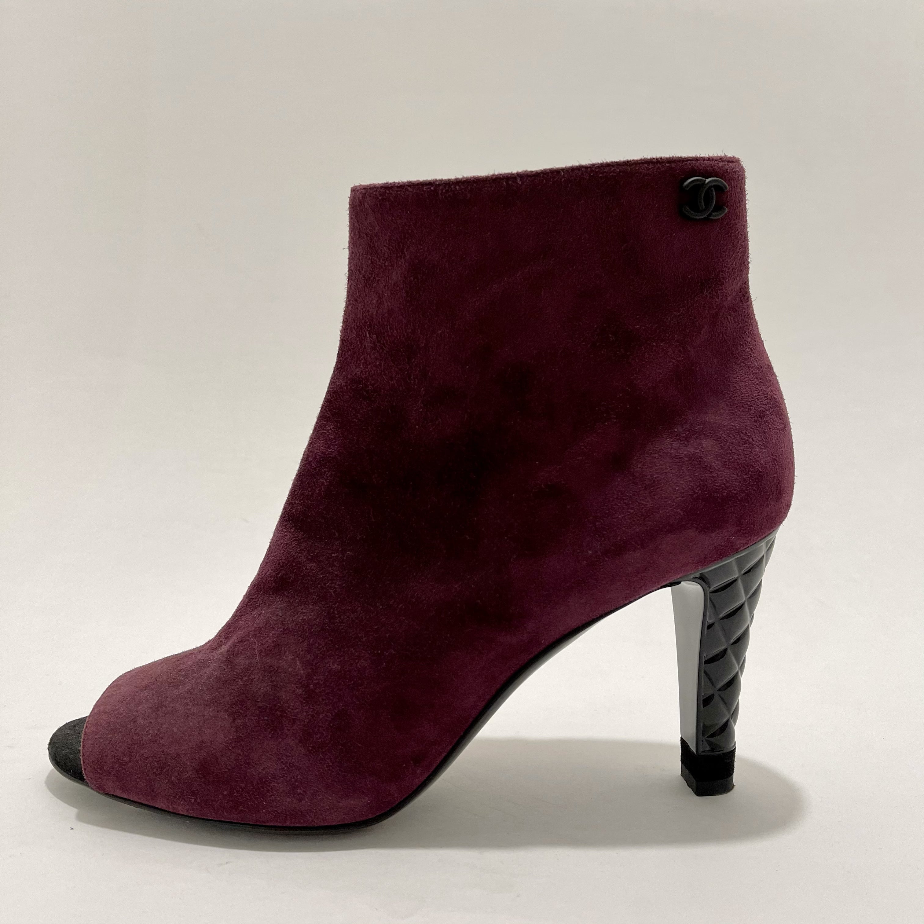 Chanel Burgundy Open-Toe Boots, Sz 39.5, US 9.5 – Cris Consignment