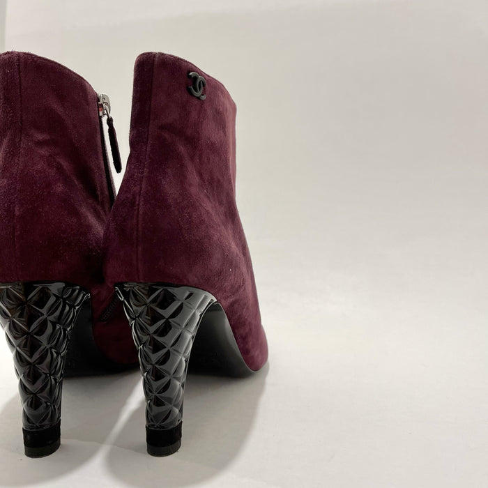 Chanel Burgundy Open-Toe Boots, Sz 39.5, US 9.5