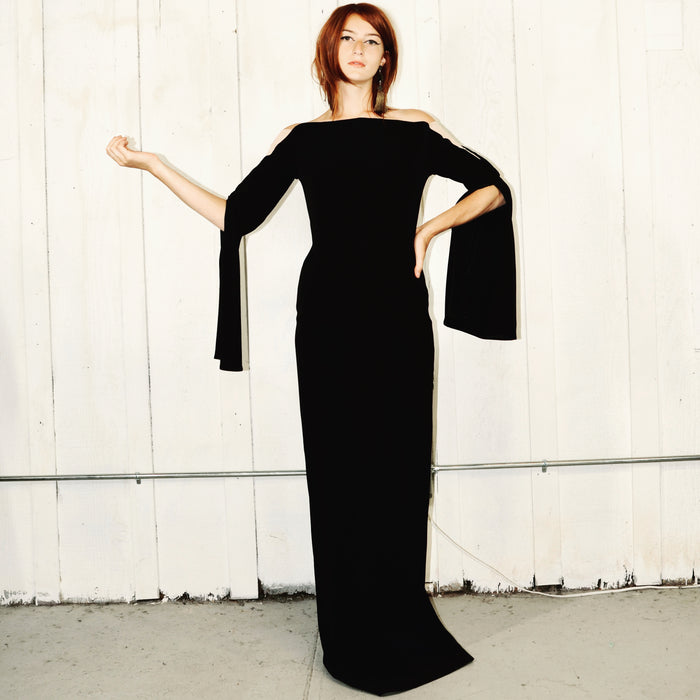 Mugler Black Gown with Light Beige Mesh Cutouts, Sz 8