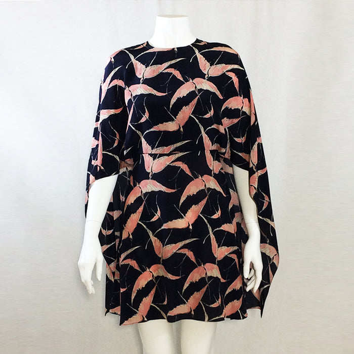 Valentino Navy and Pink Birds Dress with Cape Effect Sz 4
