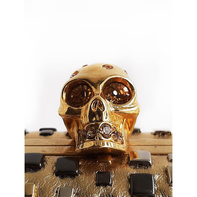 Alexander McQueen Skull Minaudière Gold Box Clutch