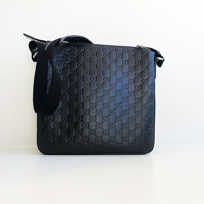 Gucci Guccissima Black Embossed GG Messenger Handbag
