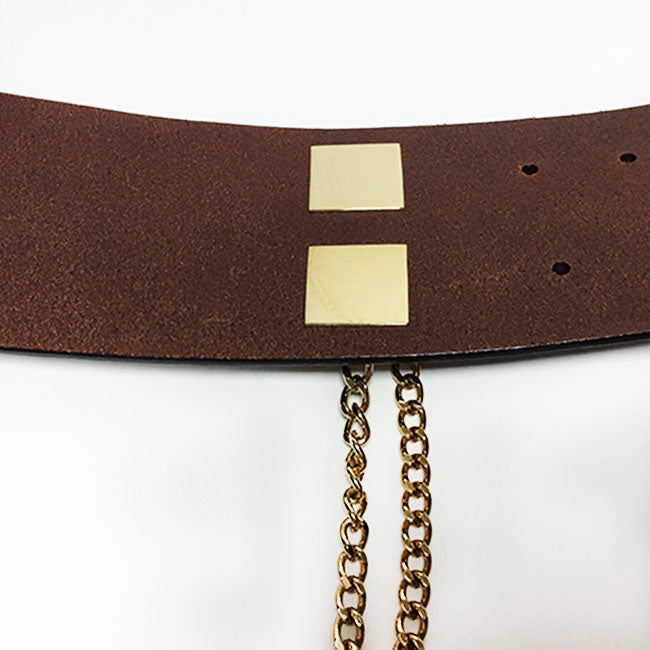 Chanel Wide Leather Brown Belt with Chain Lock Sz 95/38