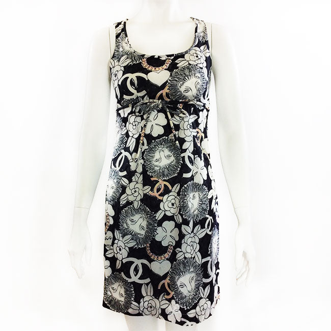 CHANEL Dress 34 36 38 $4,059 Lion Brown Silk Halter Neck with Camellia US2  4 6