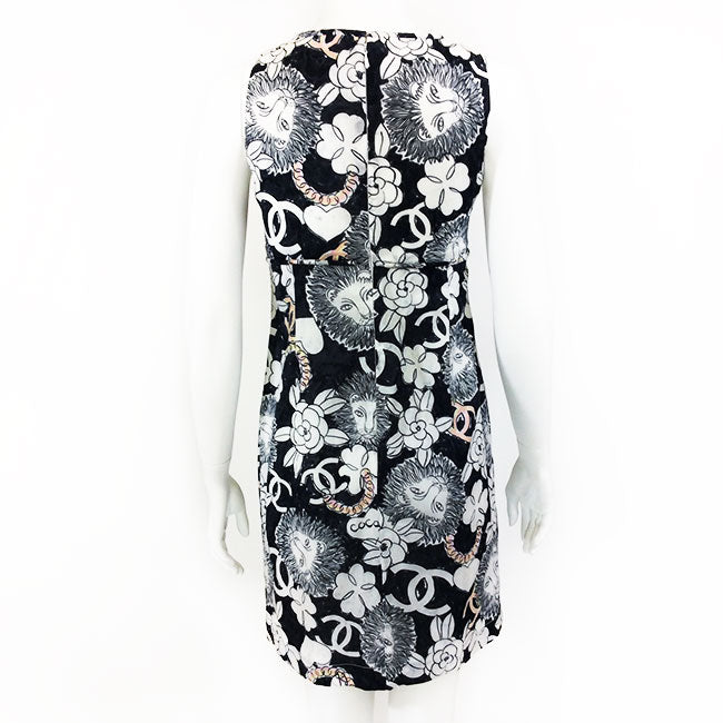 Chanel Print Dress With CC's, Camellia, Clovers, and Lions Sz 34 (2)