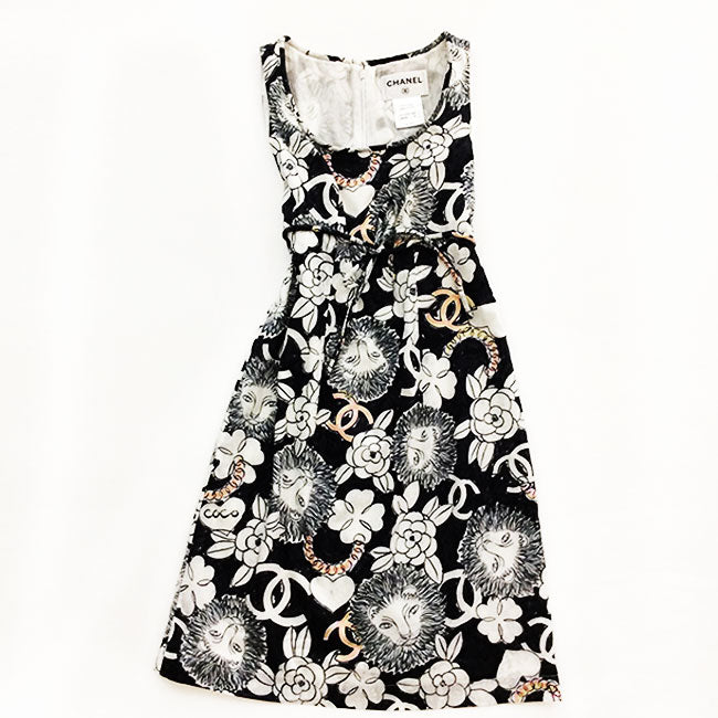 Chanel Print Dress With CC's, Camellia, Clovers, and Lions Sz 34 (2)