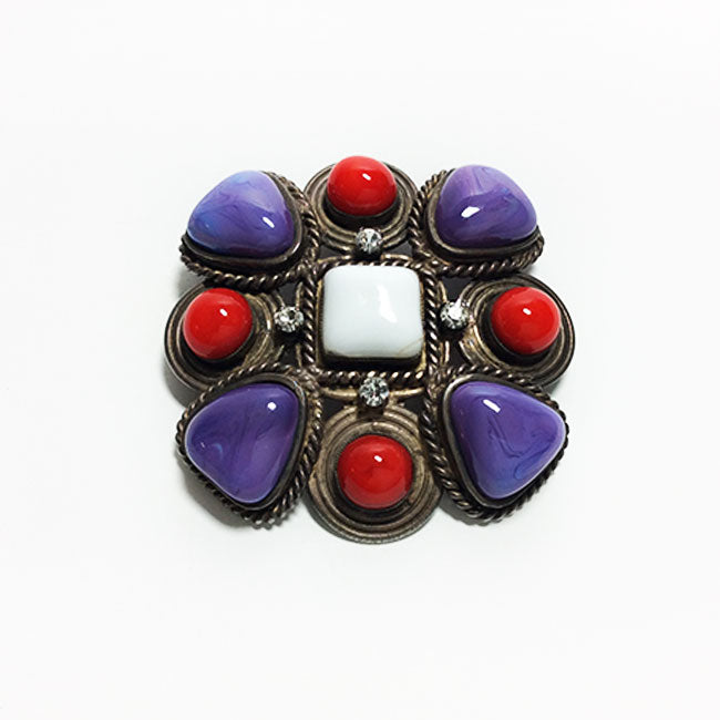 Chanel Vintage Red & Purple Multi-Stone Brooch