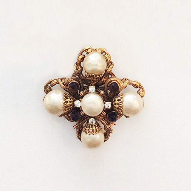 Chanel Gripoix Brooch with Faux Pearls