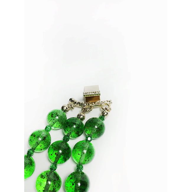 Gucci Multi-Strand Green Stone Necklace with Lion Head
