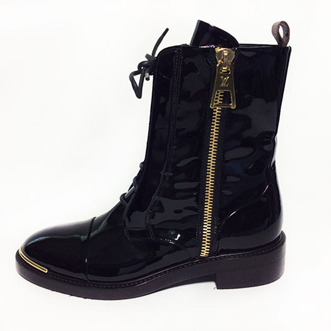 Louis Vuitton Monogram Leather High Boot Heels LV Size 37 US Size 7 Black