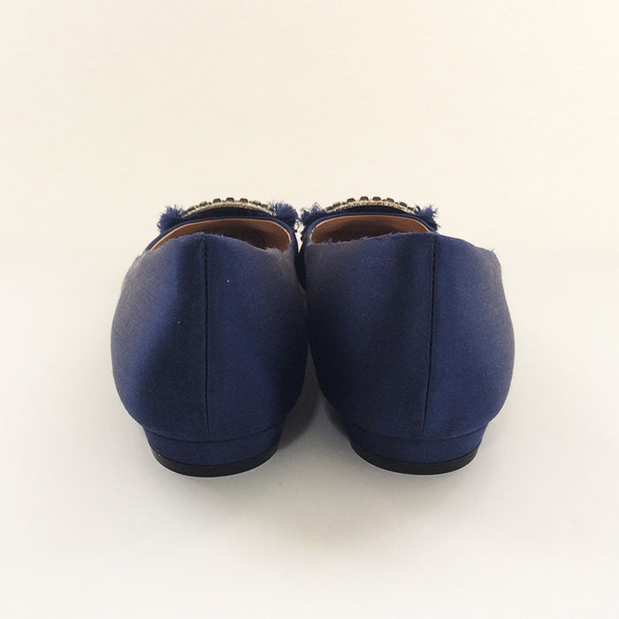 Manolo Blahnik Peau De Soie Blue Flats Sz 37.5 (7.5)