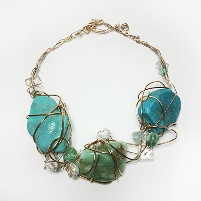 Kazuko Oshima Turquoise Stone Wire Necklace