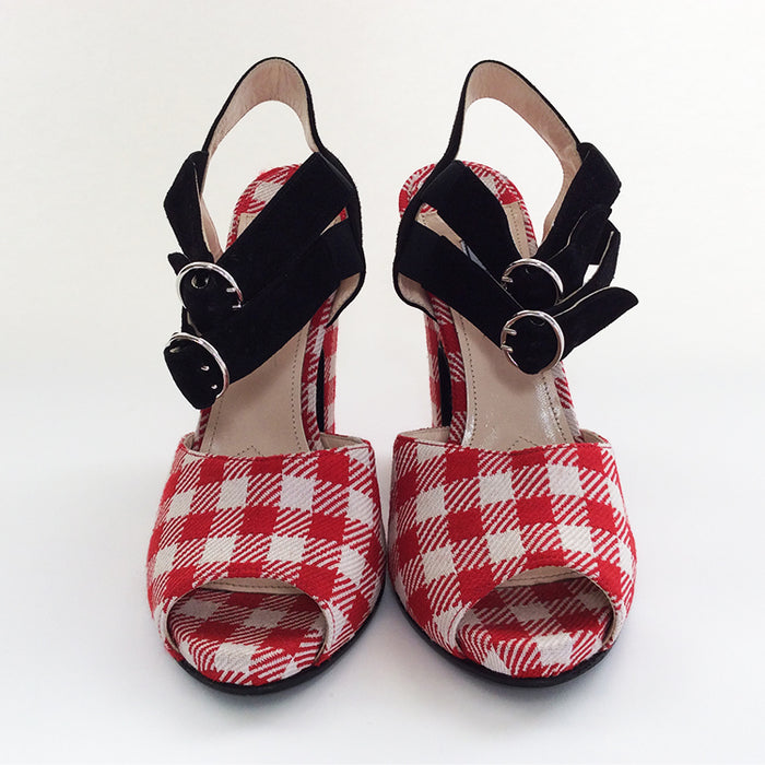 Prada Red & White Checkered Shoes Sz 38 (8)