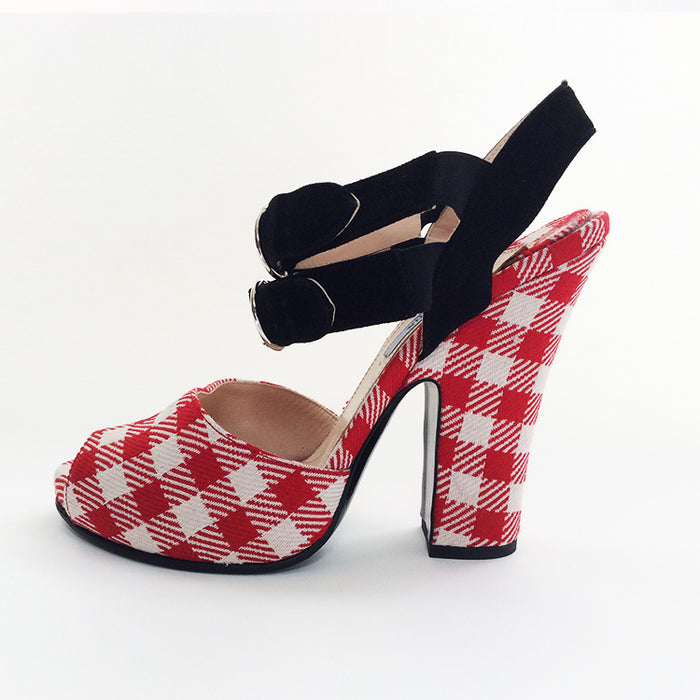 Prada Red & White Checkered Shoes Sz 38 (8)