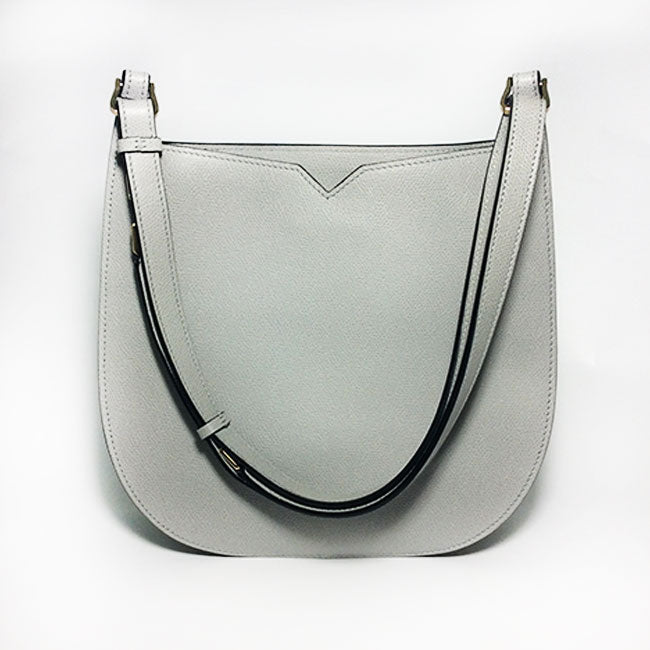 Valextra Grey Textured Leather Hobo Weekend Bag