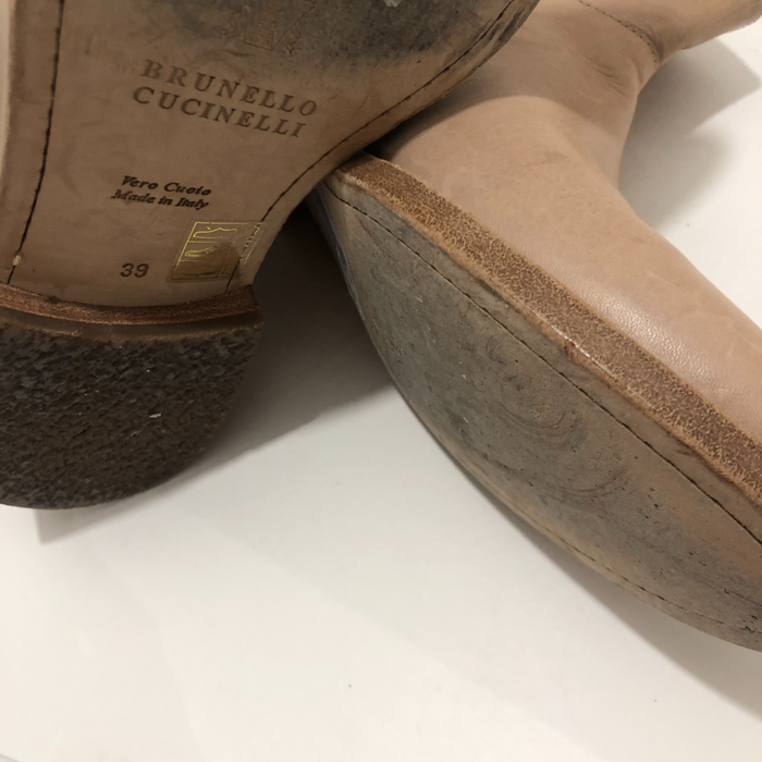 Brunello Cucinelli Beige Leather Booties, Sz 39, US 9